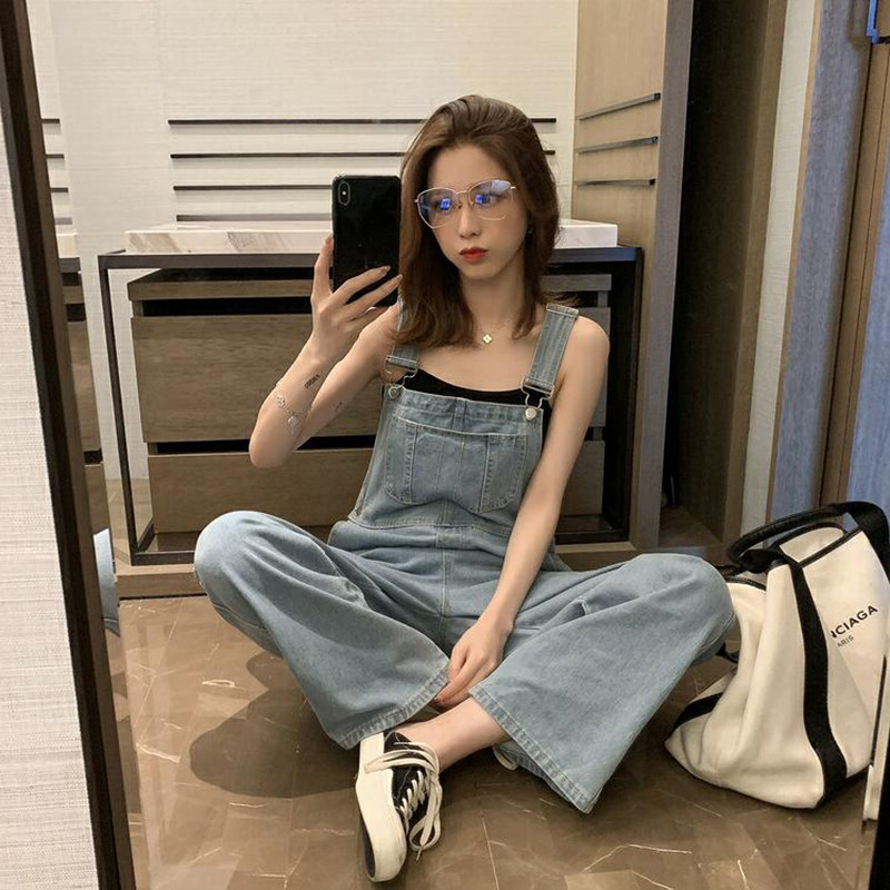 牛仔背带裤女2020夏季新款韩版宽松薄款网红减龄显瘦坠感直筒阔腿