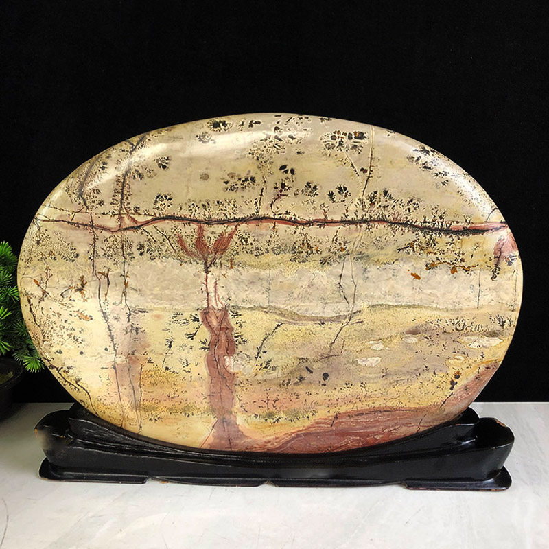 天然草花石原石奇石山水意境画复古装饰品客厅收藏礼品工艺品摆件