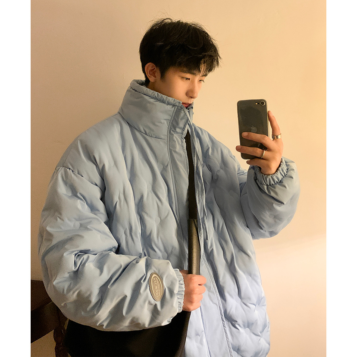 港风男装情侣半高领棉服外套立领棉衣
