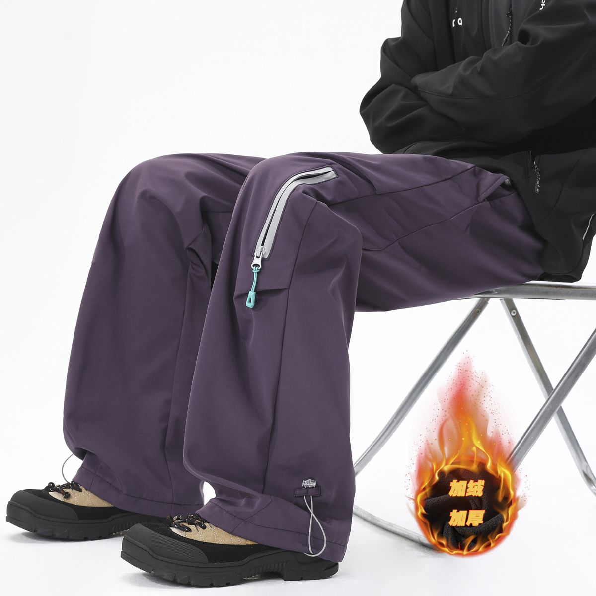 保暖加绒休闲裤户外防水冲锋裤工装裤男女加绒加厚防泼水登山运动