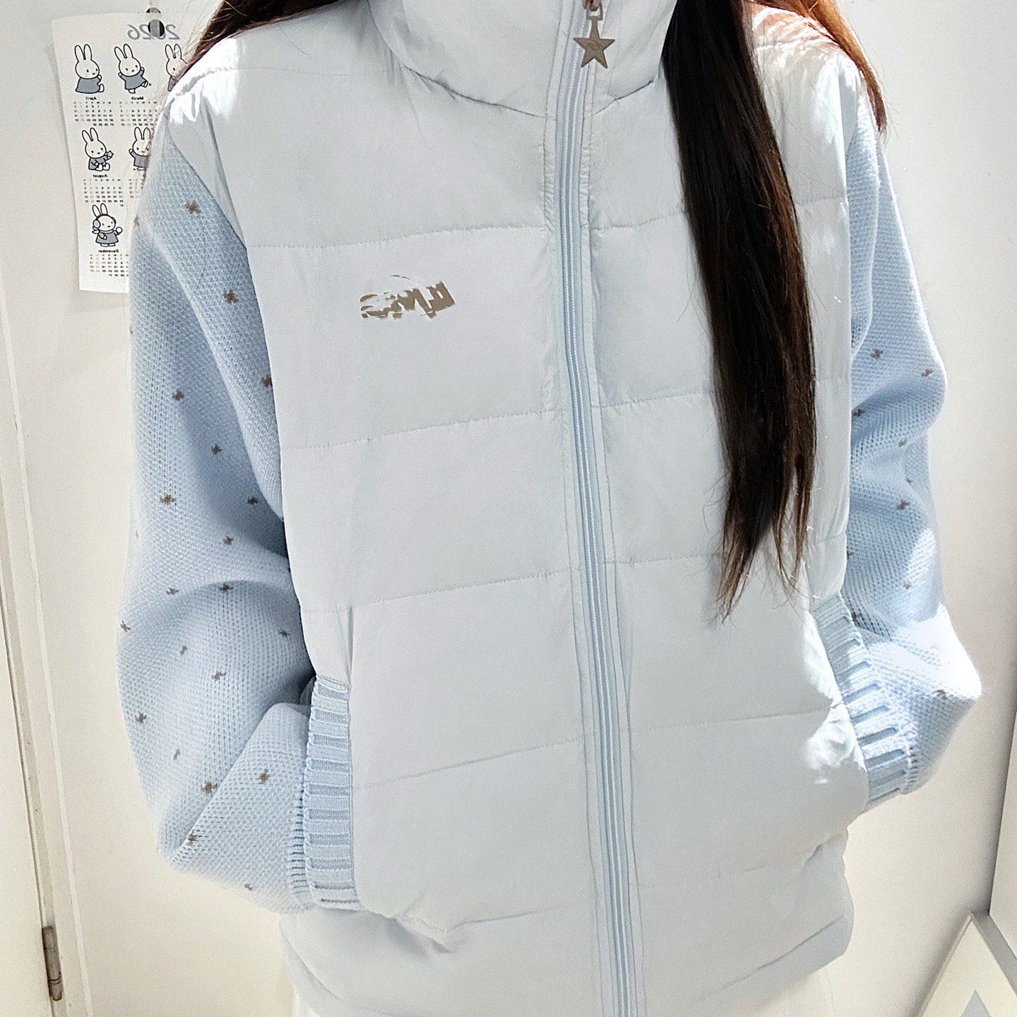 休闲拼接针织袖加厚超保暖棉服棉衣小清新风2026冬季外套潮