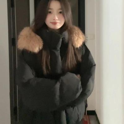 【官方推荐】黑色毛领羽绒棉服女