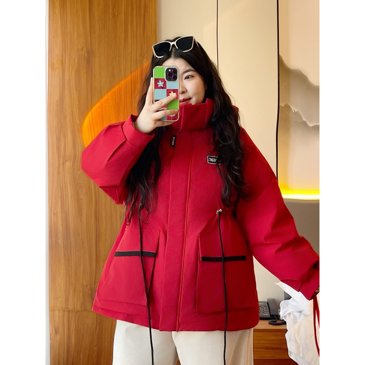 梵朵大码女装15215冬季新款胖MM保暖工装派克服宽松棉服棉衣外套