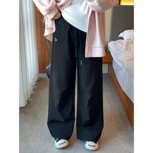 女装 宽松阔腿休闲裤 初春简约时尚 裤 4389Y 遮肉运动工装 梵朵大码