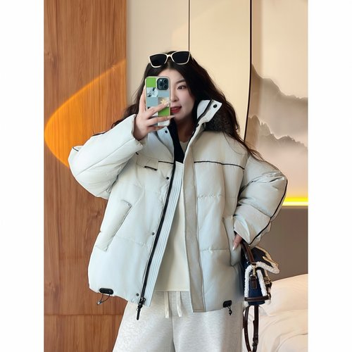 梵朵大码女装13817冬季时尚棉服通勤连帽外套百搭加厚毛领棉袄