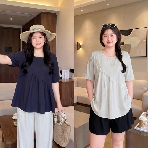 梵朵大码女装夏季时尚遮肚减龄短袖休闲百搭胖MMT恤上衣17052K
