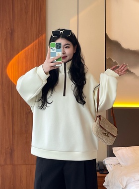 梵朵大码女装15945秋冬简约百搭洋气半拉链卫衣个性通勤套头上衣