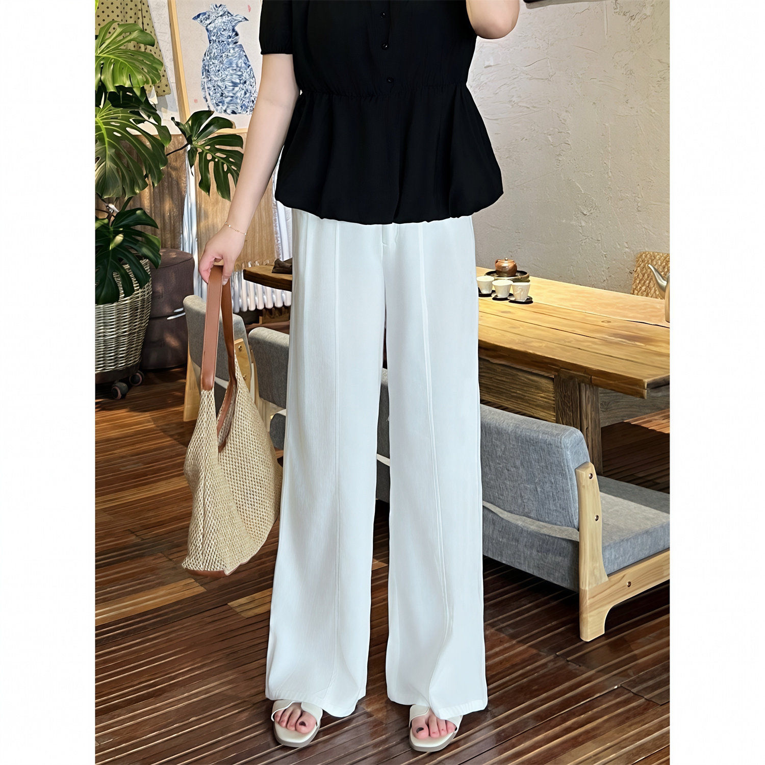 花契大码裤装4309胖mm夏日清凉慵懒风时尚高腰垂感休闲裤薄款裤子,女装/女士精品,大码裤装,淘宝优惠券,粉丝福利购,淘宝优惠卷