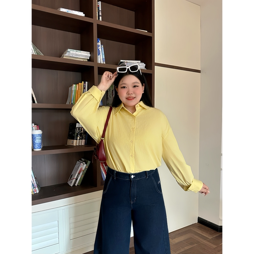 梵朵大码女装秋季显瘦遮肉百搭衬衫高级感宽松通勤衬衣外套14889J