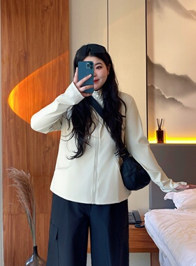 梵朵大码女装15407初春高级感显瘦遮肚百搭修身短款外套高级上衣