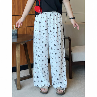 裤 15438复古小狗印花休闲裤 花契大码 装 女薄款 高腰显瘦宽松通勤裤