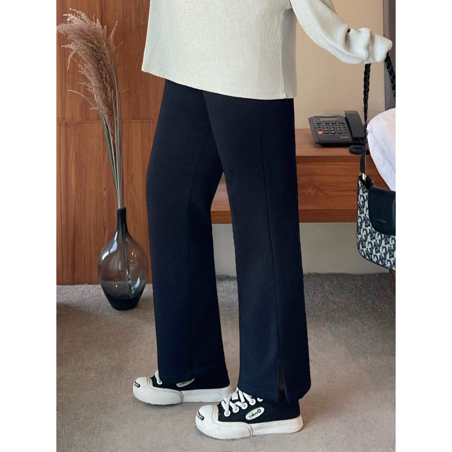 梵朵大码女装4386秋冬高腰显瘦遮肉开叉加绒直筒通勤百搭休闲裤潮,女装/女士精品,大码裤装,淘宝优惠券,粉丝福利购,淘宝优惠卷