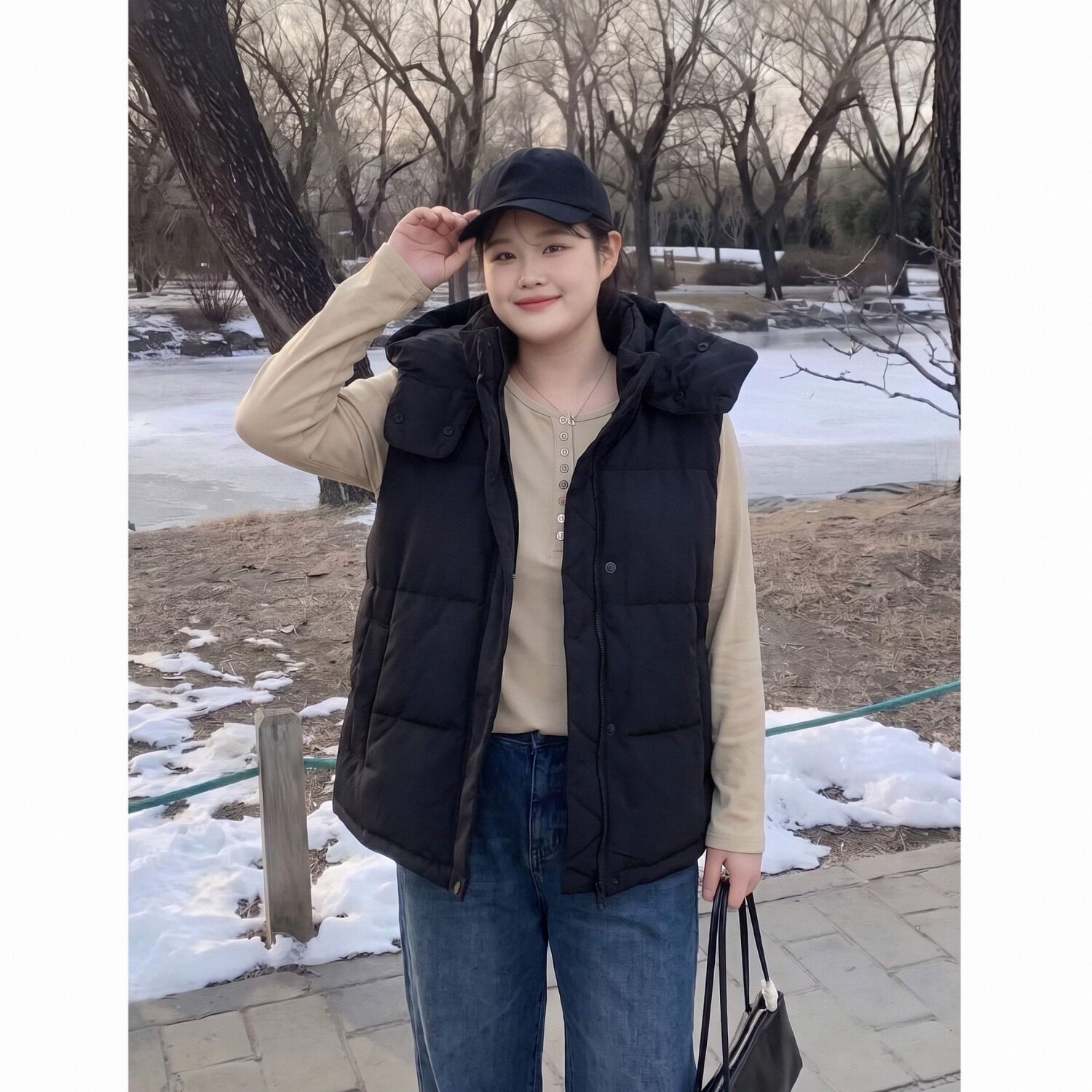 梵朵大码女装冬季新款减龄宽松显瘦马甲显瘦通勤棉服外套18497R