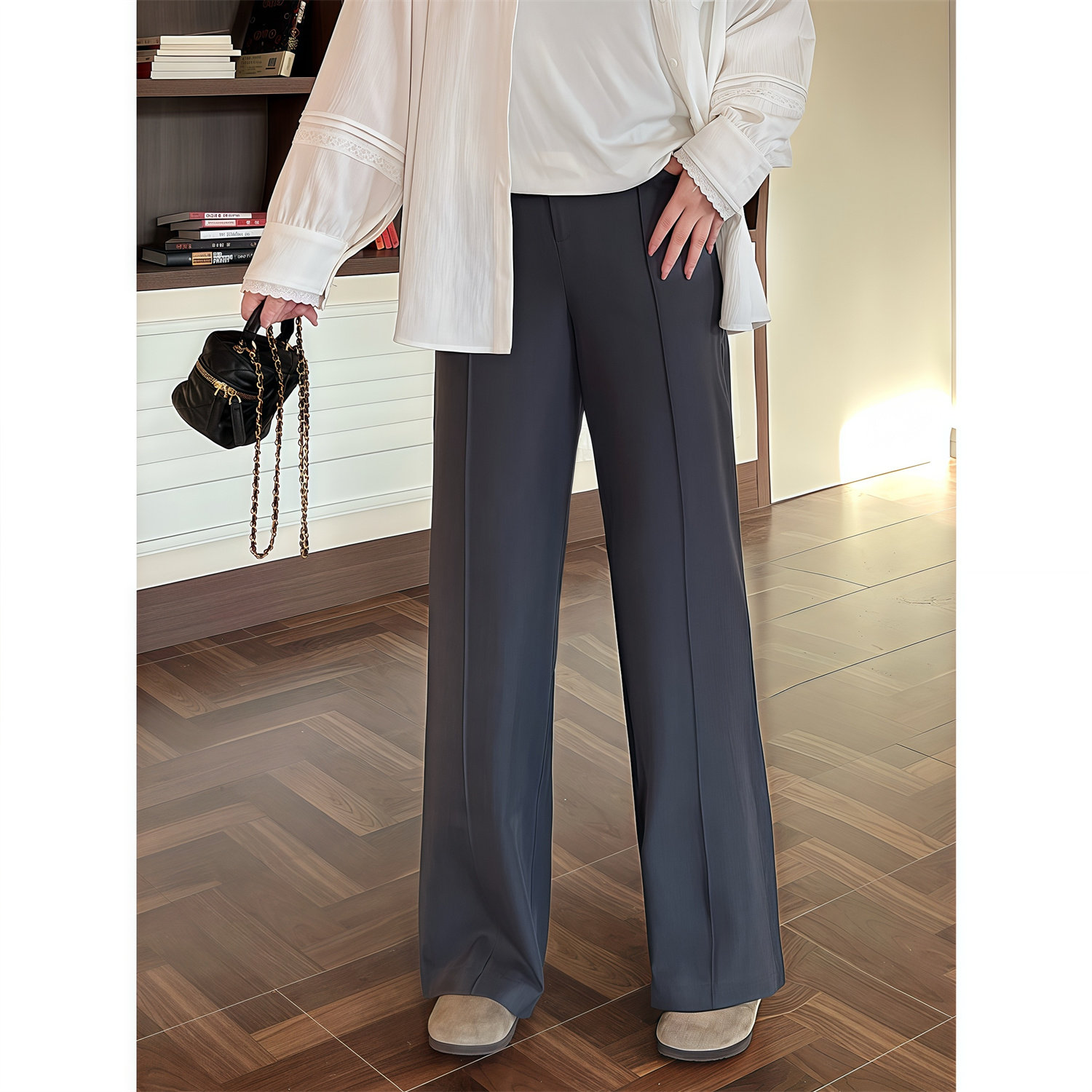 花契大码裤子15318宽松阔腿休闲直筒高级感显瘦初秋新款高腰垂感,女装/女士精品,大码裤装,淘宝优惠券,粉丝福利购,淘宝优惠卷