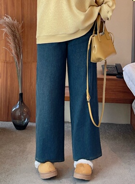 梵朵大码女装秋冬复古显瘦百搭加绒牛仔裤通勤巨好看阔腿裤16663Y