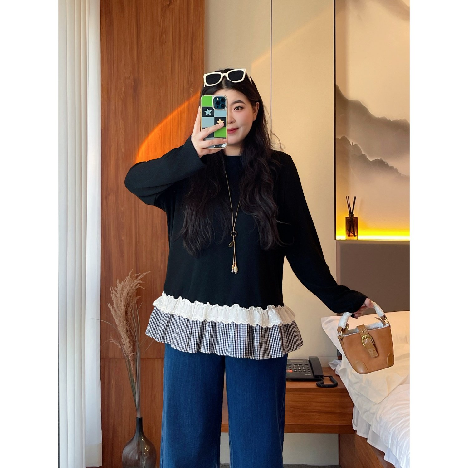 梵朵大码女装16592秋冬韩系蕾丝拼接长袖T恤洋气减龄时尚打底上衣,女装/女士精品,大码内搭,淘宝优惠券,粉丝福利购,淘宝优惠卷