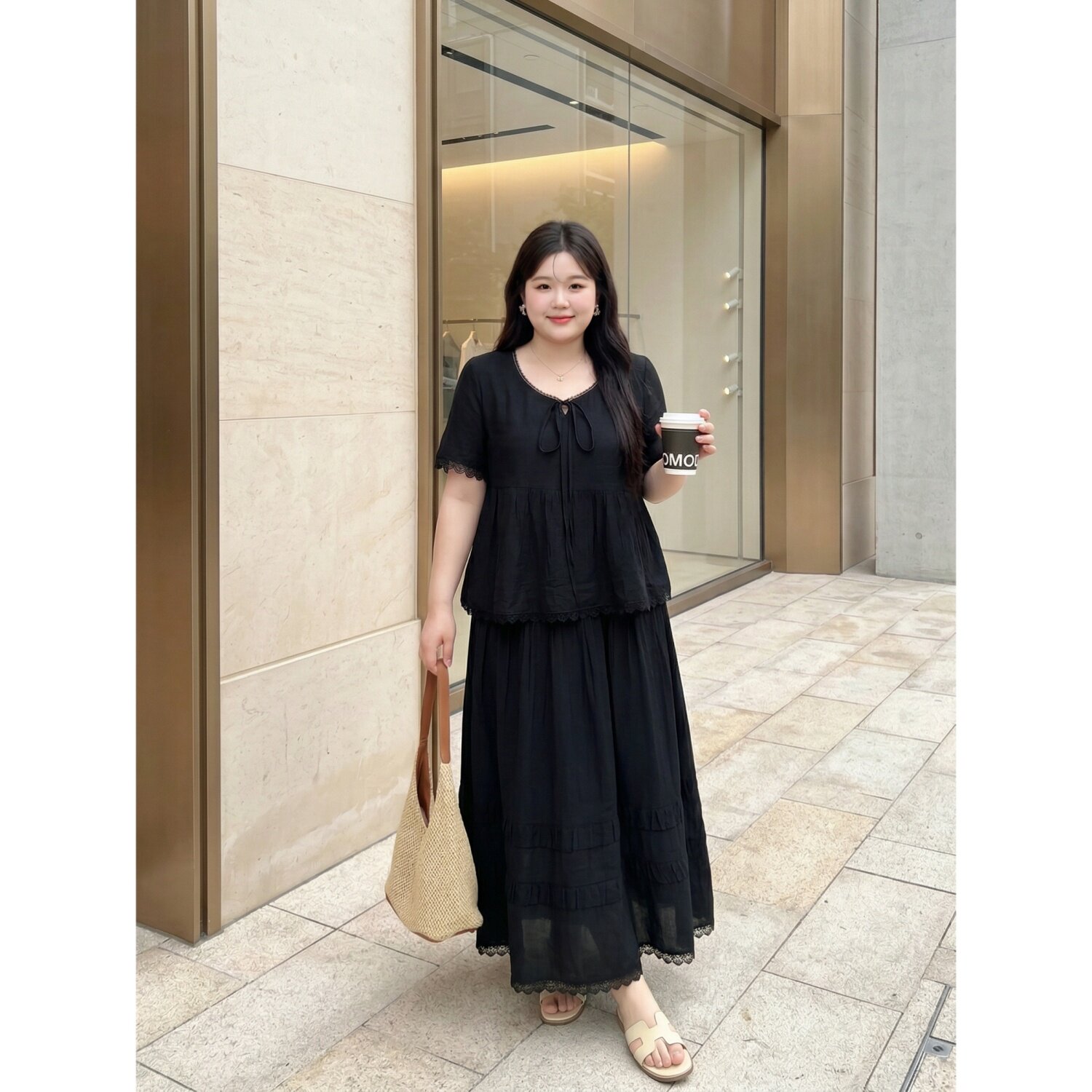 梵朵大码女装夏季时尚胖MM休闲套装短袖小衫显瘦半身裙潮16972K