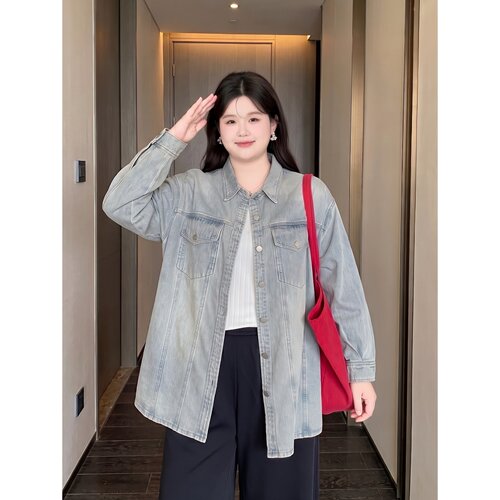 梵朵大码女装秋季复古巨好看休闲牛仔外套百搭时髦上衣15559R