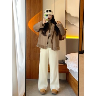 梵朵大码女装13102冬季高腰宽松显瘦休闲香蕉裤美式加绒阔腿长裤