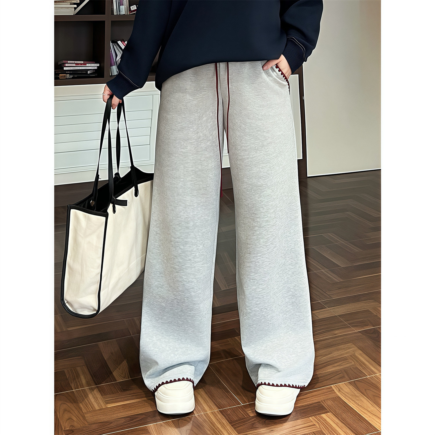 花契大码裤子8999休闲阔腿裤宽松运动直筒卫裤松紧腰2025秋季新款,女装/女士精品,大码裤装,淘宝优惠券,粉丝福利购,淘宝优惠卷