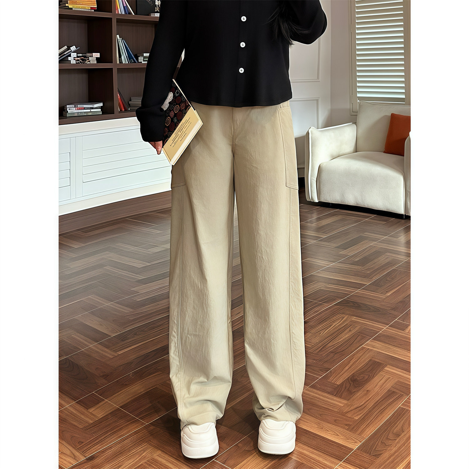 花契大码裤子12724阔腿休闲裤高腰宽松百搭直筒弯刀裤早秋新款,女装/女士精品,大码裤装,淘宝优惠券,粉丝福利购,淘宝优惠卷