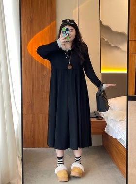 梵朵大码女装16414秋冬高级感假两件长袖连衣裙百搭宽松打底长裙