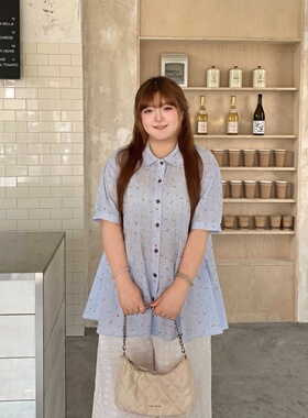 梵朵大码女装夏季小众设计感松弛短袖上衣百搭时髦衬衫18639Z
