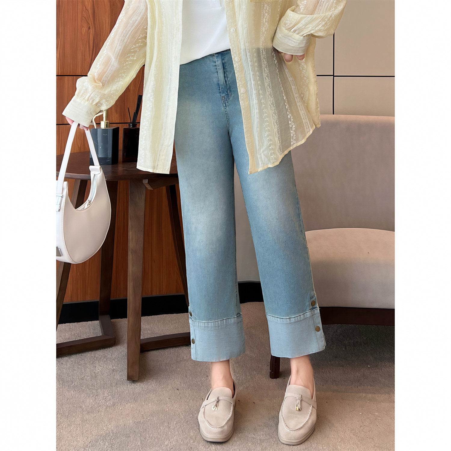 花契大码裤装11732高腰直筒弹力牛仔裤女胖mm秋新款显瘦九分裤子,女装/女士精品,大码裤装,淘宝优惠券,粉丝福利购,淘宝优惠卷