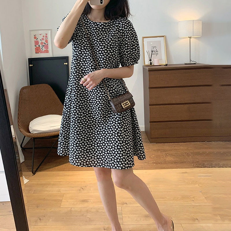 仙女连衣裙薄款夏季温柔风法式茶歇裙小个子泡泡袖碎花桔梗裙