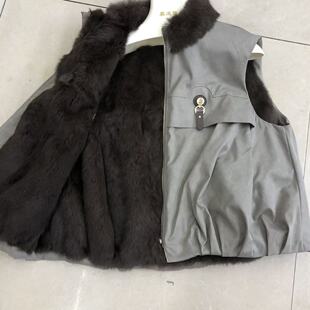 新款双面穿雪兔皮毛一体马甲冬季新款两面穿工装派克服女真皮草