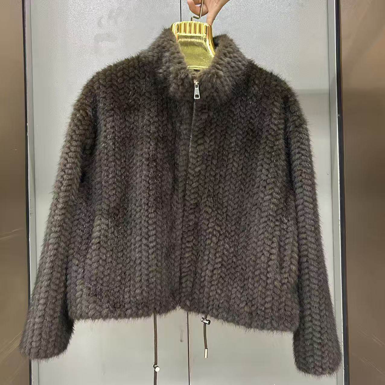 仿水貂编织皮草外套女秋冬新款立皮草