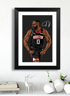 哈登记录之夜插画实木装饰相框签名照片墙酒吧卧室桌摆件壁画周边