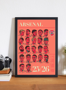 25-26阿森纳球员插画A4铝合金相框照片墙海报桌摆件壁画枪手周边