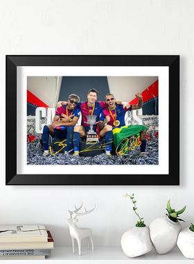 巴萨三叉戟亚马尔莱万签名合影实木相框桌摆海报壁画新年礼物周边