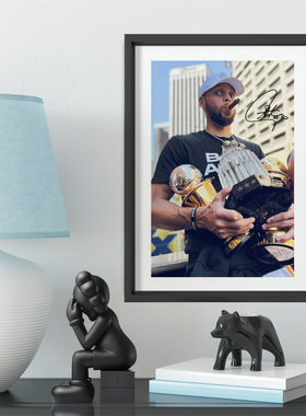 勇士库里FMVP满贯纪念实木相框照片墙桌摆件挂墙壁画酒吧装饰礼物