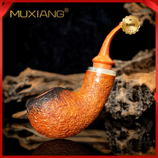 MUXIANG直播爆款大号苹果空腔大气室石楠木牛角烟斗硫化橡胶烟嘴