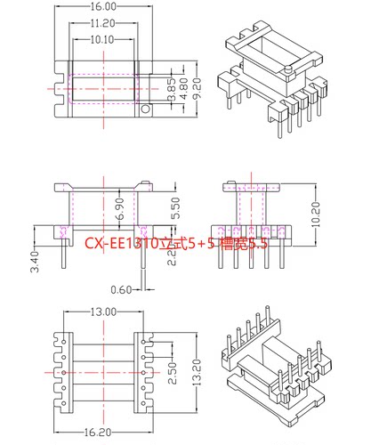 EE1310加宽立式5+5槽宽5.5高频变压器电木骨架