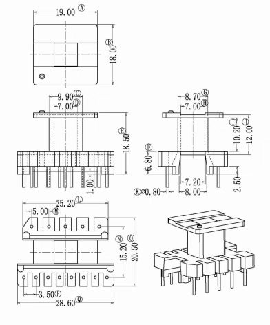EE25立式5+8高频变压器电木骨架配套pc44磁芯