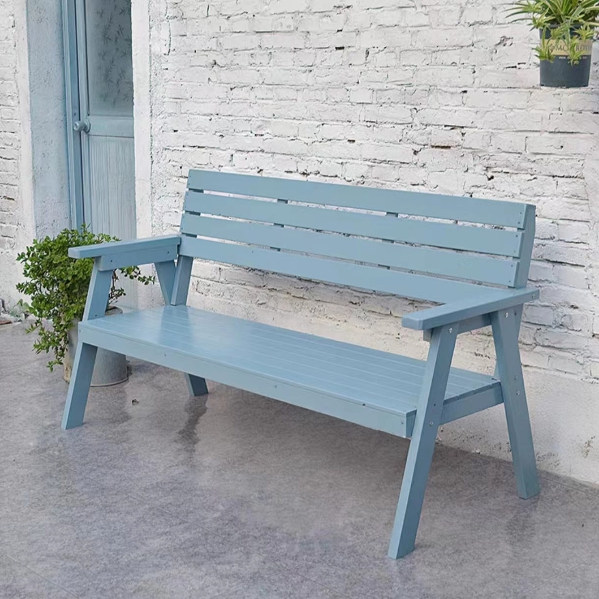 阳台实木休闲椅复古户外花园靠背椅别墅庭院三人花店乡村长椅休闲