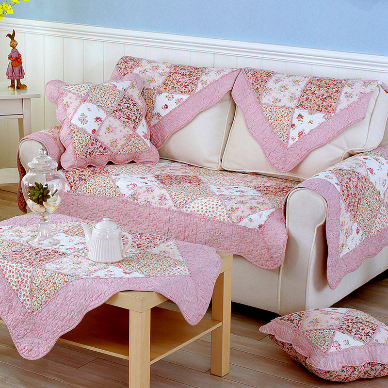 双人纯棉水洗沙发垫家用布艺田园粉色全棉坐垫四季通用防滑加厚冬