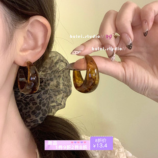 秋冬复古咖色梅拉德圈圈耳环耳钉耳饰银针耳夹无耳洞耳夹耳圈耳饰