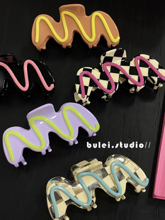 多巴胺撞色高级感小众彩色饼干波浪夏日海边海盐发饰发夹抓夹头饰