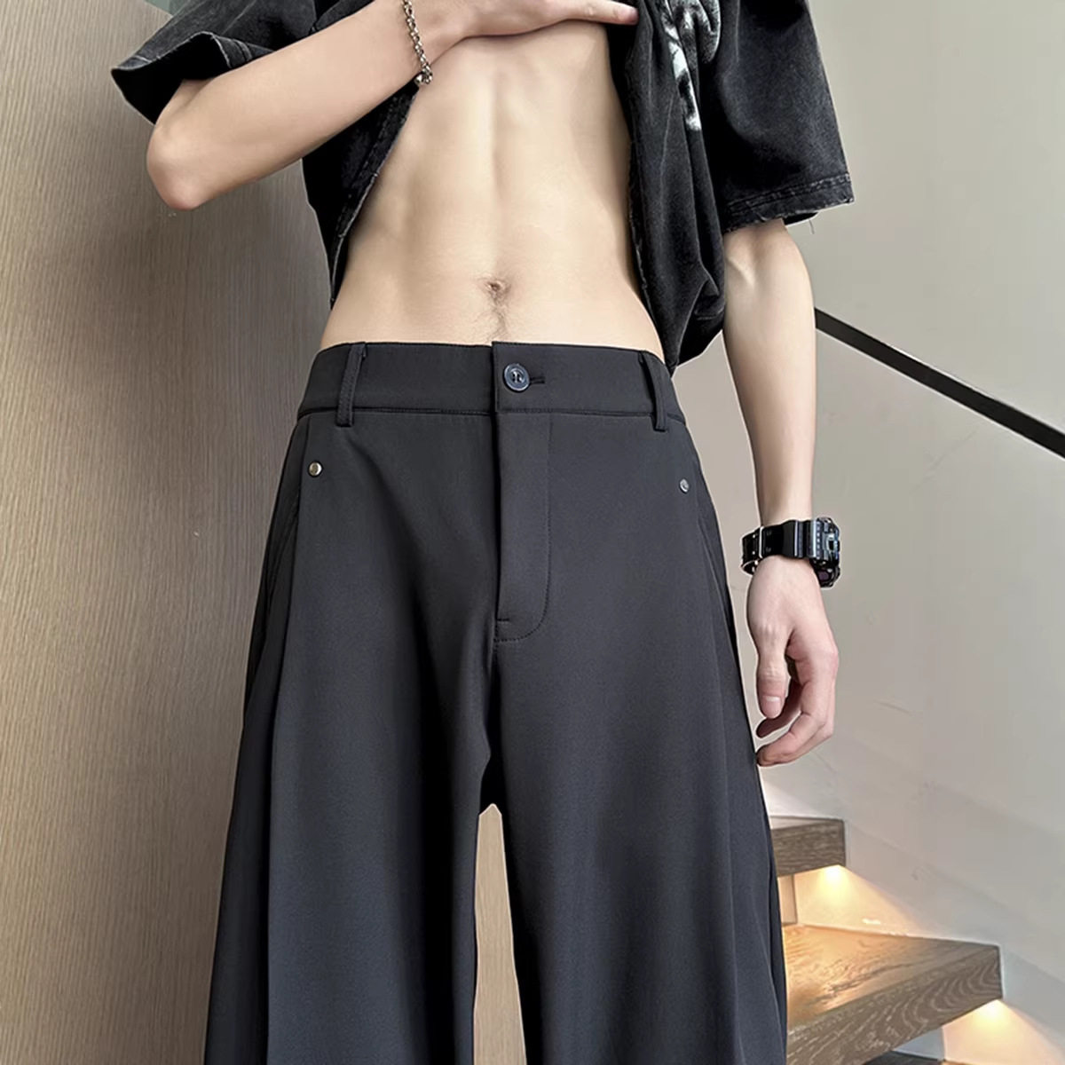 2026年春季新款韩系简约垂感男士西裤宽松大码直筒休闲裤HK9711,男装西裤,电商A232
