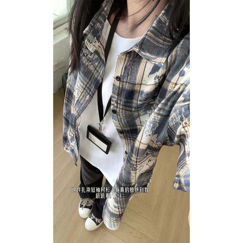 抖音/多色系夏短袖衬衫男女同款休闲宽松格子衬衫DC2240-P25,男装T恤,电商A232