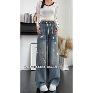 2026年春季新款漆点牛仔裤男女款潮牌cleanfit宽松大码男裤HKN936图片