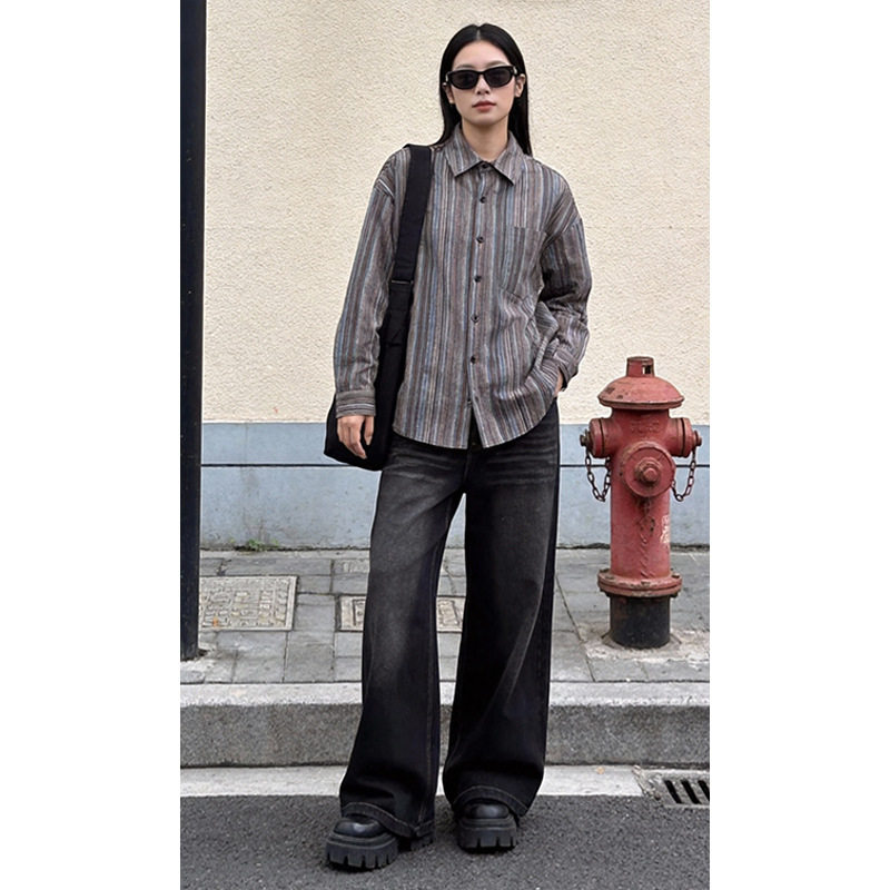 2026年春季新款美式水波纹复古牛仔裤直筒男宽松大码男裤HKN926图片