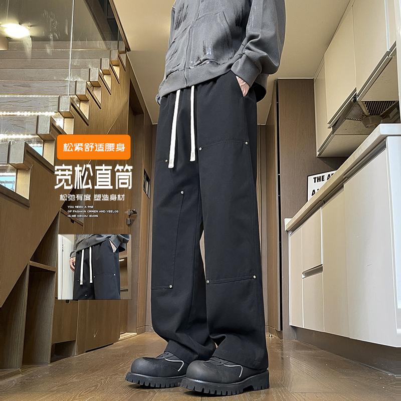 D-A232-HK9529-P45黑色裤子男款冬季潮牌宽松伐木裤直筒裤,男装休闲裤,电商A232