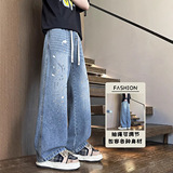 2026年春季新款美式高街潮牌泼墨漆点牛仔裤男款直筒男裤HKN936，男装牛仔裤，电商A232