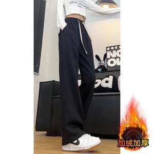 D-A232-HK9356加绒-P60灰色阔腿休闲裤女2025秋冬宽松显瘦卫裤女图片