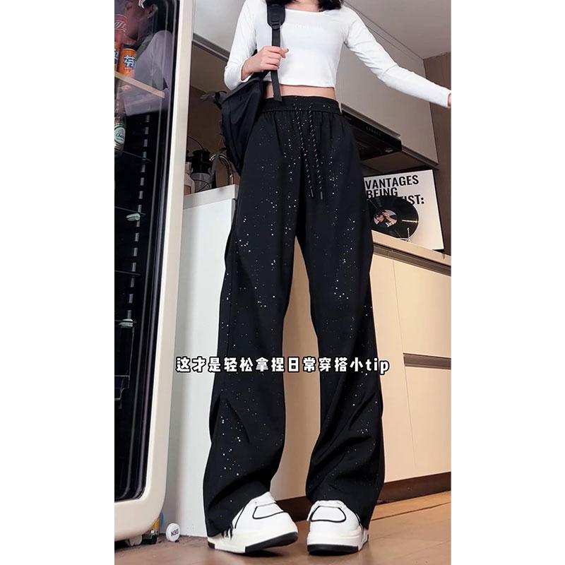 D-A232-HK9551-P35黑色满天星休闲裤女秋冬褶皱西装裤运动阔腿裤,女装休闲裤,电商A232